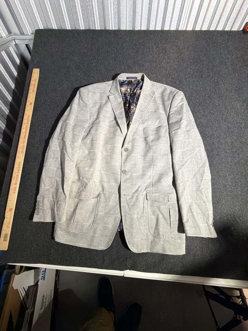 James Morgan Mens Gray Herringbone‎ Check Sport Coat Blazer with Elbow Patches